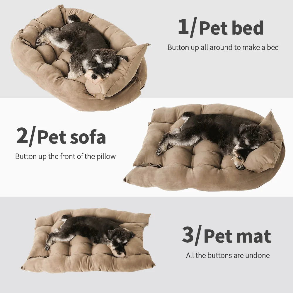 NNEOBA 3-in-1 Multifunction Dog And Cat Bed Soft Cotton Convertible Pet Mat Brown